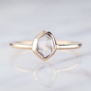 Point No Point Studio + .65 Carat Clear Uncut Diamond Engagement Ring Jane Setting in 14k Yellow Gold