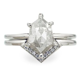 Point No Point Studio + 2.47 Carat Geometric Grey Diamond Engagement and Wedding Ring Set