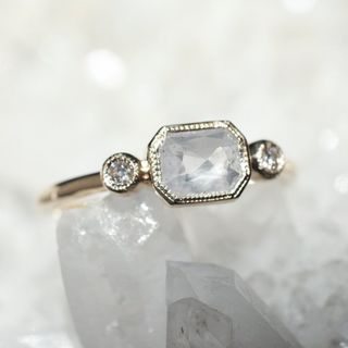 Point No Point Studio + .91 carat Triple Diamond Nora Vintage Engagement Ring in Recycled 14k Yellow Gold