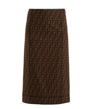 Fendi + Logo-Print Pencil Skirt