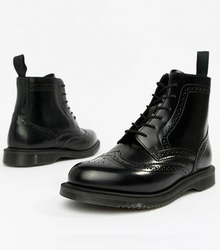 Dr. Martens + Brogue Black Leather Lace-Up Flat Ankle Boots