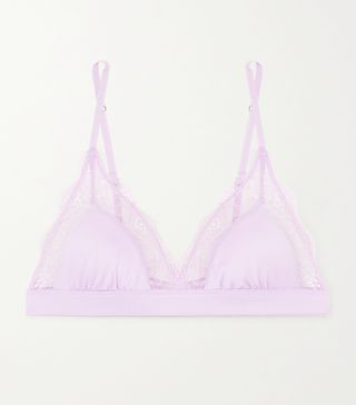 Love Stories + Love Lace-Trimmed Hammered-Satin Soft-Cup Triangle Bra
