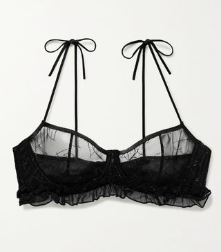 Le Petit Trou + Falaise Ruffled Glittered Stretch-Tulle Underwired Soft-Cup Bra