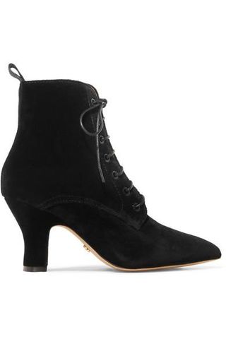 AlexaChung + Lace-Up Velvet Ankle Boots