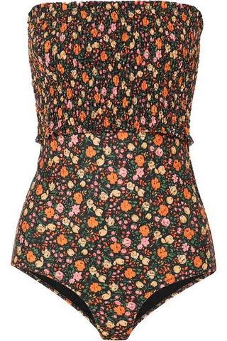 Ganni + Ipanema Shirred Floral-Print Halterneck Swimsuit