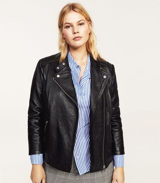 Violeta by Mango + Quilted Panels Leather Jacket