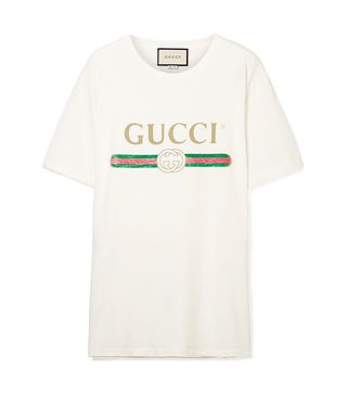 Gucci + Appliquéd Distressed Printed Cotton-Jersey T-Shirt