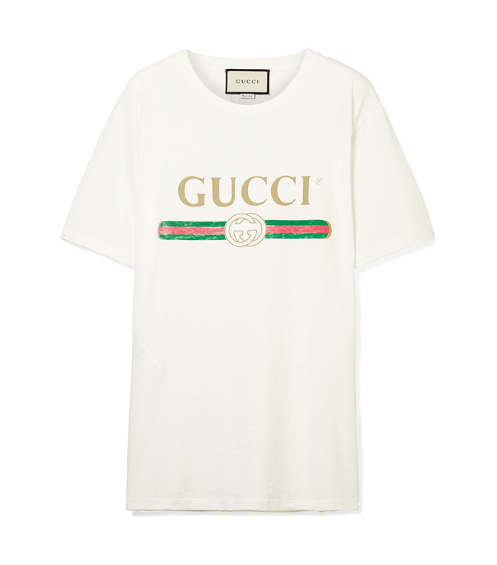 Gucci + Appliquéd Distressed Printed Cotton-Jersey T-Shirt