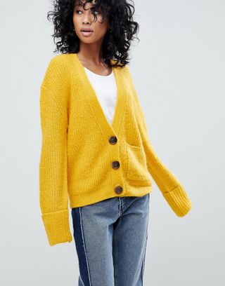 ASOS + Knitted Cardigan in Oversized Rib With Buttons