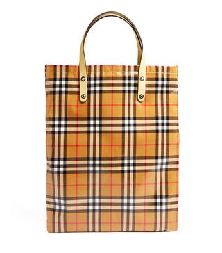 Burberry + House-Checked Contrast-Handle Laminated Tote Bag