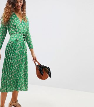 ASOS + Pleated Maxi Dress with Side Buttons in Floral