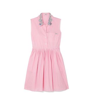 Miu Miu + Embellished Striped Cotton-Poplin Mini Dress