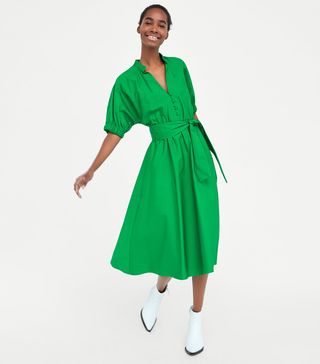 Zara + Midi Dress With Voluminous Sleeves
