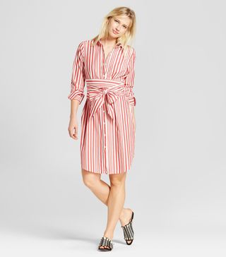 Who What Wear + Long Sleeve Belted Shirtdress
