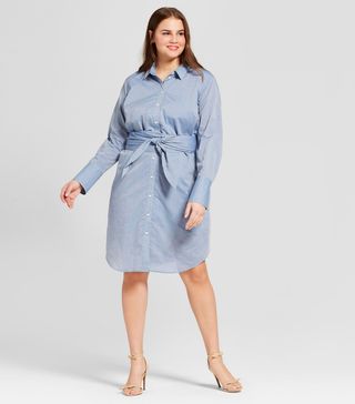 Who What Wear + Long Sleeve Belted Shirtdress