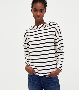 Zara + Striped Top With Faux Pearls