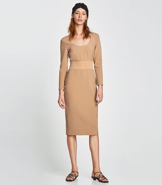 Zara + Dress With Contrasting Ribbed Detail