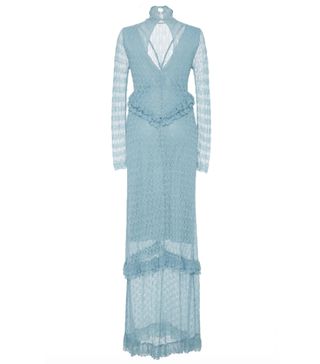 AlexaChung + Long Sleeve Ruffled Fine Knit Lace Dress