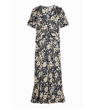 Topshop + Floral Print Ruffle Midi Dress