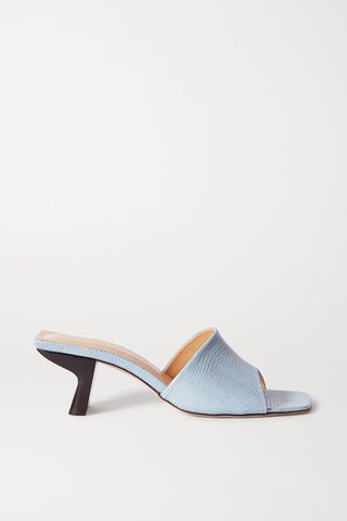 BY FAR + Lily Lizard-Effect Leather Mules