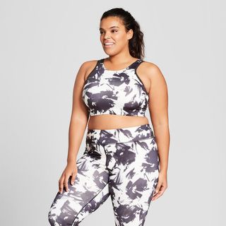 JoyLab + High Neck Painterly Floral Print Sports Bra With Back Cut Out