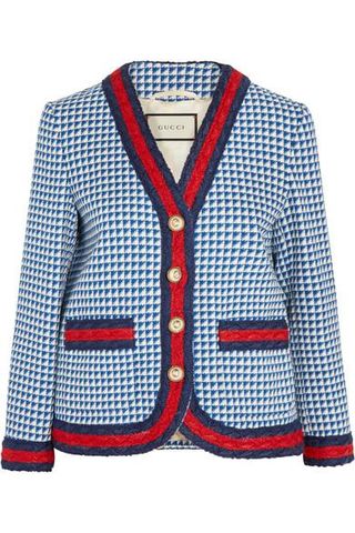 Gucci + Striped Houndstooth Wool-Blend Jacket