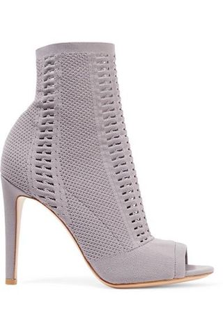 Gianvito Rossi + Vires 105 Peep-Toe Perforated Stretch-Knit Ankle Boots