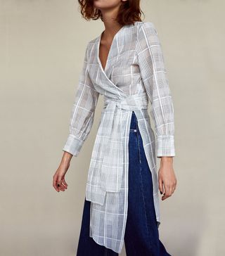 Zara + Checked Tunic With Tied Belt