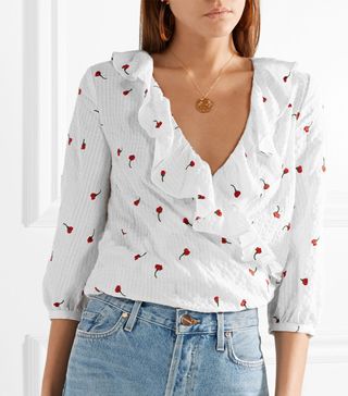 Rixo London + Sofia Cropped Embroidered Cotton-Blend Gauze Wrap Top