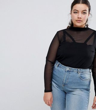 ASOS Design + Curve Crop High Neck Top in Mesh with Bralette