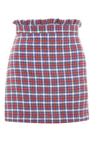 Topshop + Petite Checked Frill Waist Mini Skirt