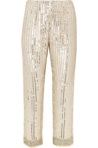 Ganni + Temple Cropped Embellished Chiffon Straight-leg Pants
