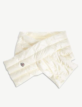 Moncler + Logo-Embroidered Puffer Scarf