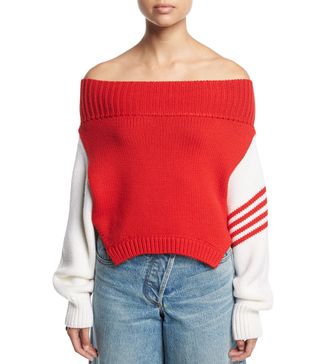 Monse + Knit Off-Shoulder Side-Stripe Sweater