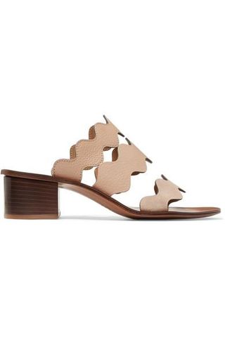 Chloé + Lauren Palmer Scalloped Textured-Leather and Suede Mules