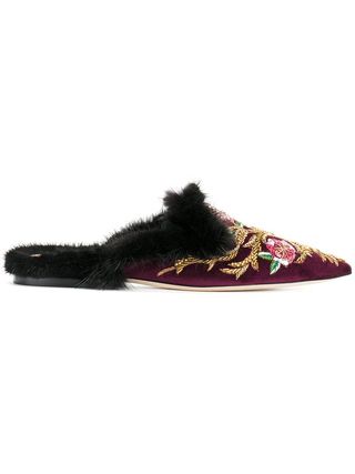 Alberta Ferretti + Embroidered Pointed Slippers