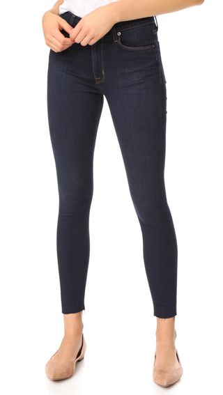 Hudson Jeans + Barbara High Waist Super Skinny Jeans With Raw Hem