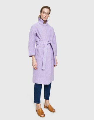 Ganni + Fenn Long Wrap Coat in Pastel Lilac