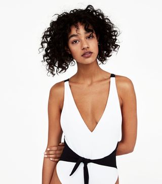 Zara + Knotted Two-Tone Swimsuit