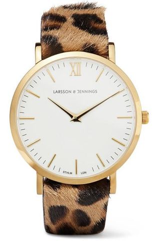 Larsson & Jennings + Lugano Leopard-Print Calf Hair and Gold-Plated Watch