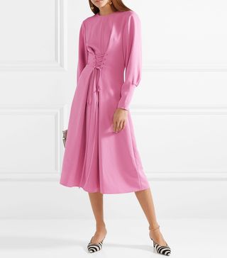 Tibi + Lace-Up Crepe Midi Dress