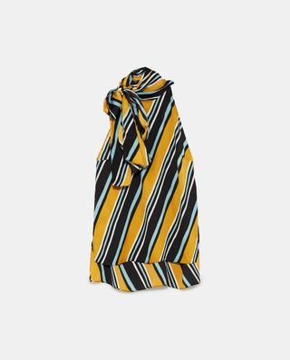 Zara + Striped Halterneck Blouse