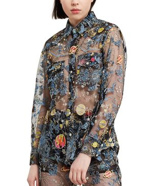 Adam Selman + Astro Embroidered Tulle Sheer Shirt