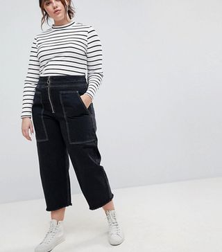 ASOS Curve + Wide Leg Utility Jeans With Big Pockets and Contract Stitch