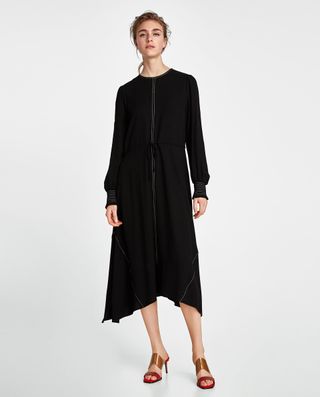 Zara + Dress With Contrast Topstitching