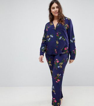 ASOS Curve + Midnight Blue Floral Traditional Pajama Set