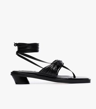 Reike Nen + Black 30 Strappy Flat Leather Sandals