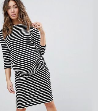 New Look Maternity + Stripe Ruched Side 3/4 Length Sleeve Dress