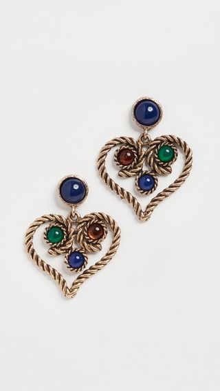 Kenneth Jay Lane + Antique Gold With Lapis Top Earrings