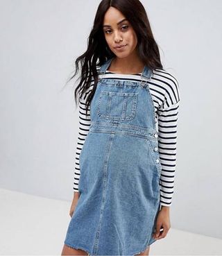 ASOS Maternity + Denim Overall Dress in Midwash Blue